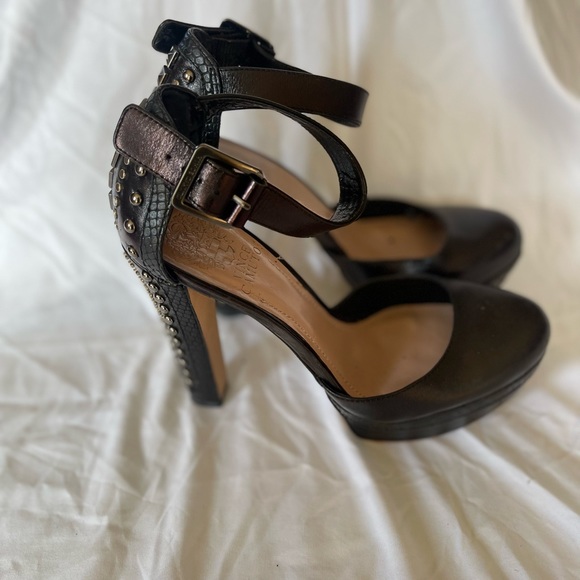 Vince Camuto black ankle strap studded platform heels - Picture 4 of 4